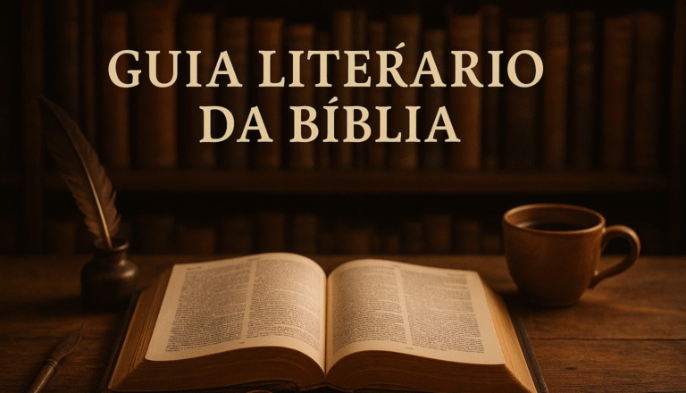 Imagem de uma Bíblia aberta com livros ao fundo representando o Guia Literário da Bíblia
